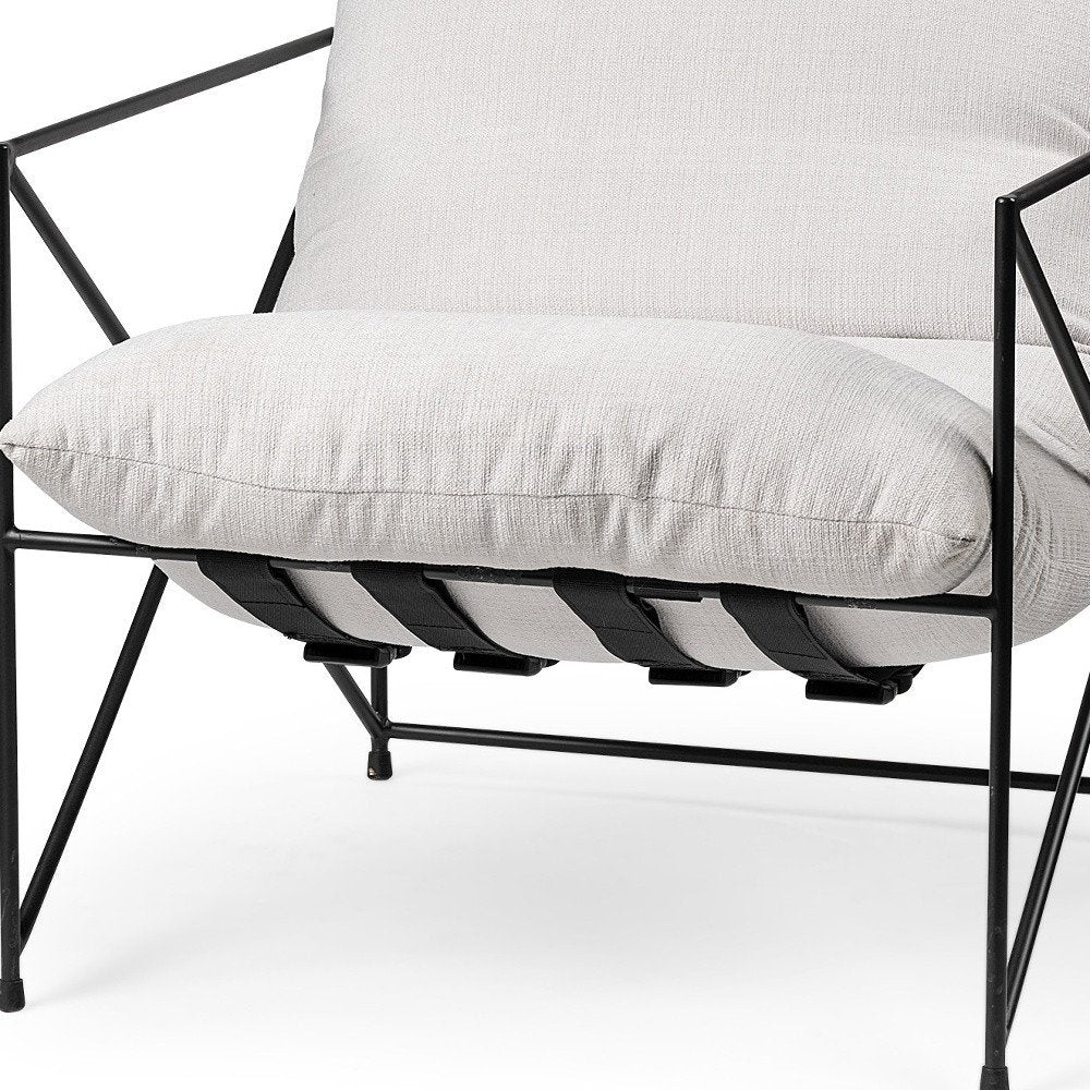 30" Cream and Black Fabric And Metal Arm Chair