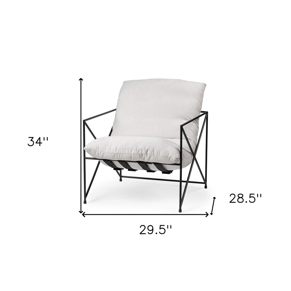 30" Cream and Black Fabric And Metal Arm Chair