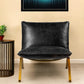 34" Black and Brass Top Grain Leather Distressed Slipper Chair