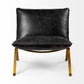 34" Black and Brass Top Grain Leather Distressed Slipper Chair