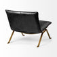 34" Black and Brass Top Grain Leather Distressed Slipper Chair