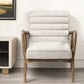 28" Cream and Brown Fabric Lounge Chair