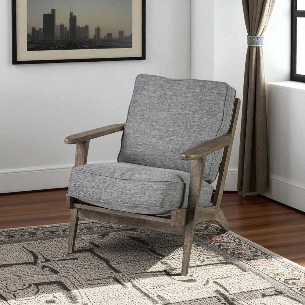 31" Gray and Brown Fabric Cushions And Wood Lounge Chair