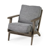 31" Gray and Brown Fabric Cushions And Wood Lounge Chair