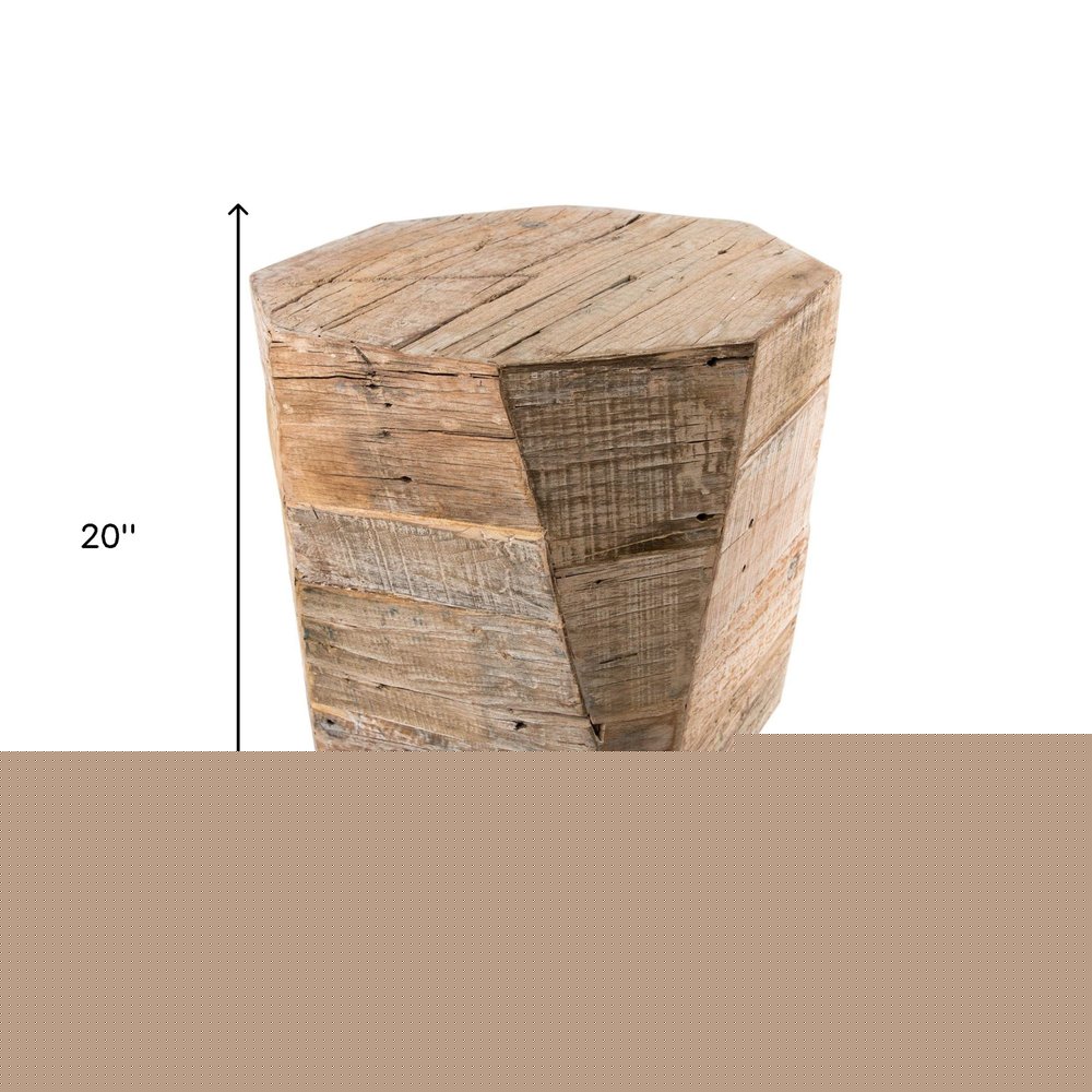 20" Brown Distressed Solid Wood Hexagonal Top Table