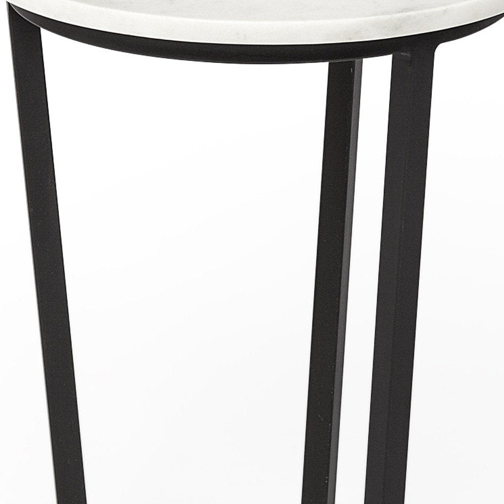 21" Black And White Marble Round End Table
