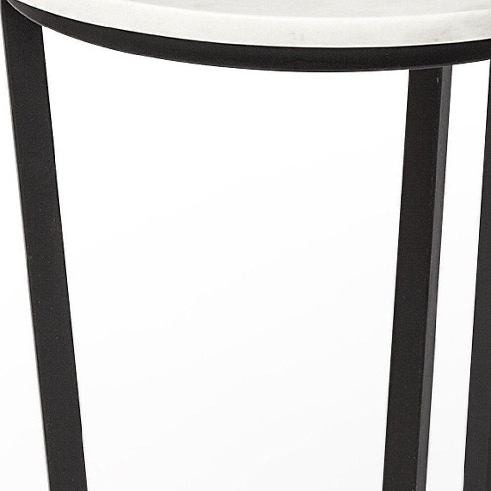 21" Black And White Marble Round End Table