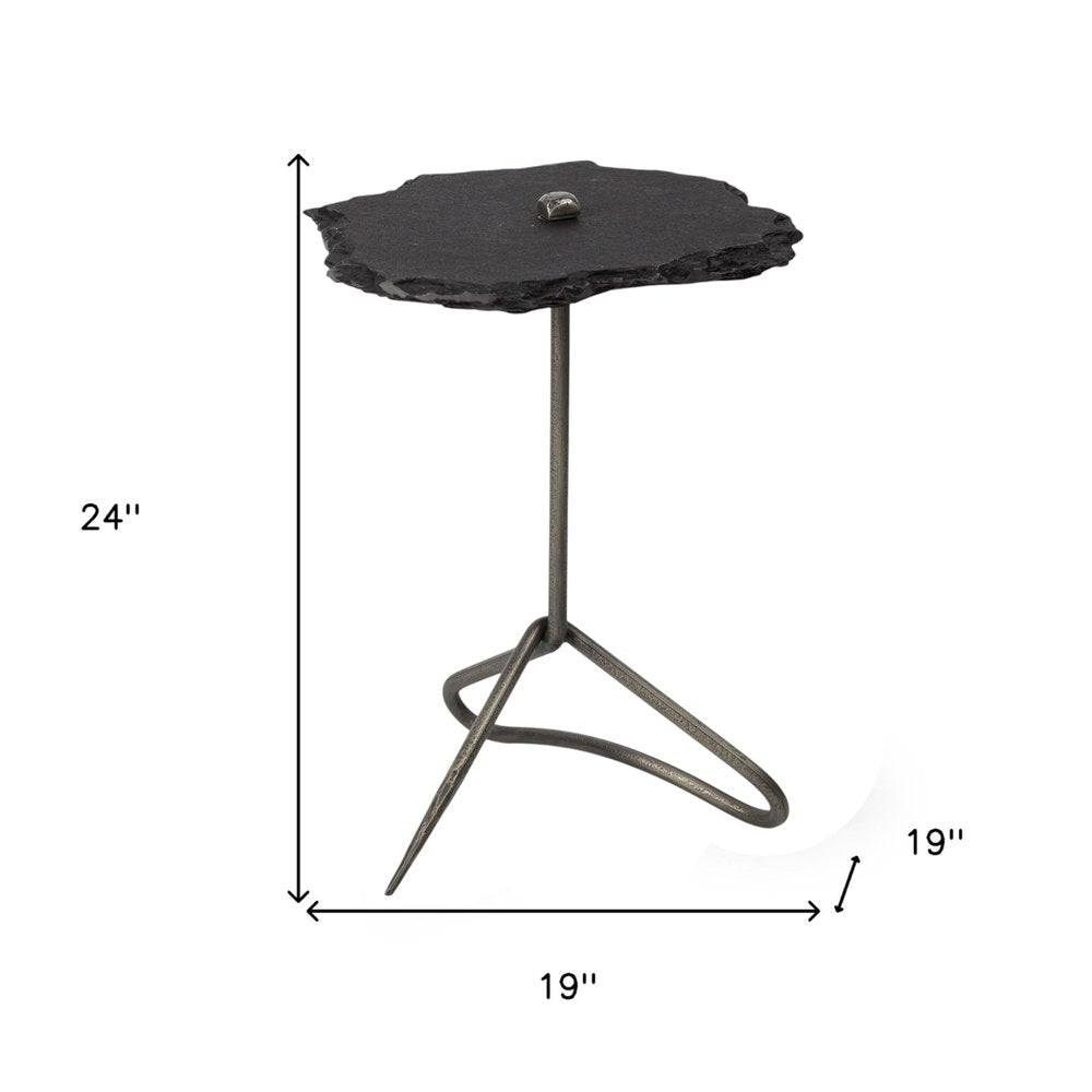 24" Slate Gray And Black Stone End Table