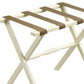 Hotel Ivory Finish Wood Folding Luggage Rack With Tan Straps