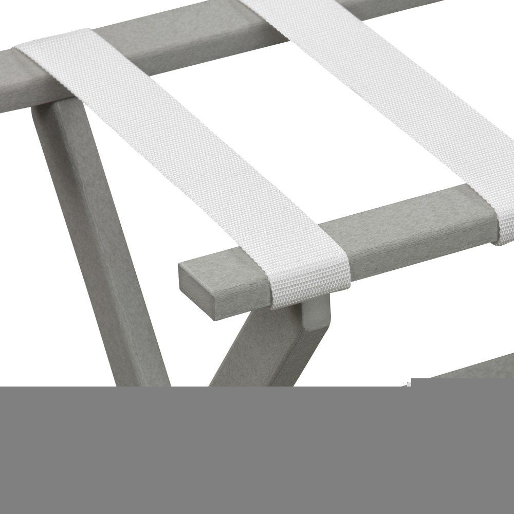 Earth Friendly Light Gray Folding Luggage Rack With White Straps