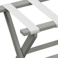 Earth Friendly Light Gray Folding Luggage Rack With White Straps