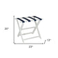 Earth Friendly White Folding Luggage Rack With Navy Straps