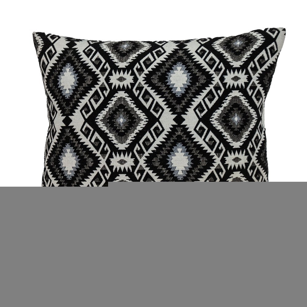 Jet Black And White Geo Throw Pillow