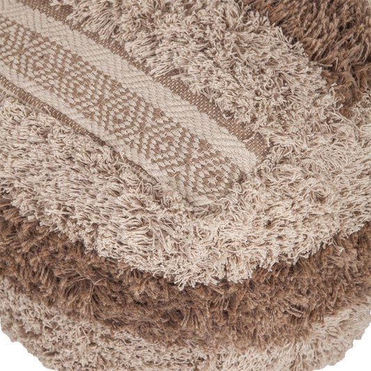 18" Beige Striped Pouf Ottoman
