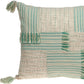 20" Beige And Mint Green Cotton Throw Pillow with Tassels And Texture