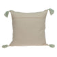20" Beige And Mint Green Cotton Throw Pillow with Tassels And Texture
