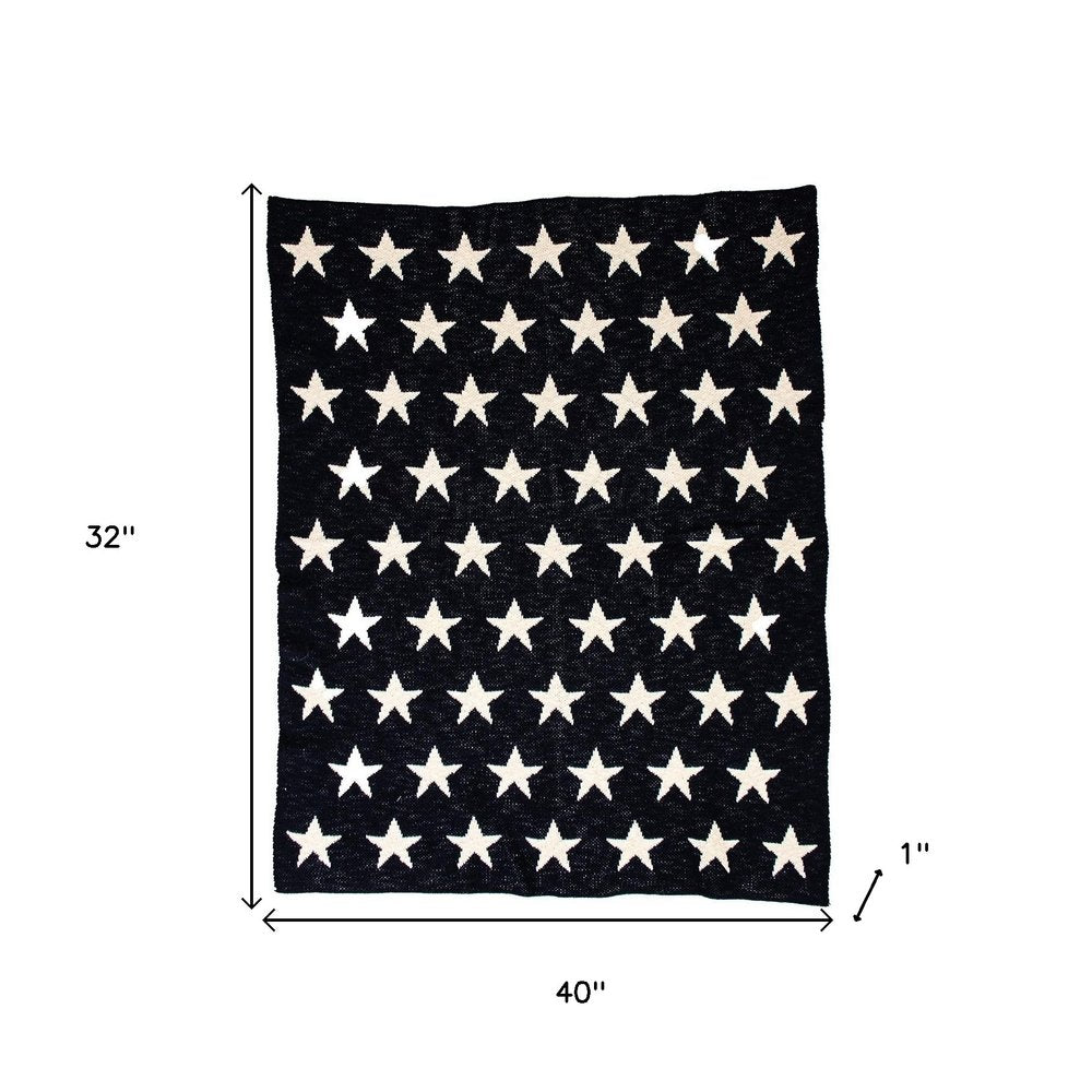 Navy Blue And White Stars Knitted Baby Blanket