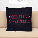 20" Navy Blue Red And White God Bless America Text Cotton Throw Pillow