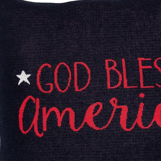 20" Navy Blue Red And White God Bless America Text Cotton Throw Pillow