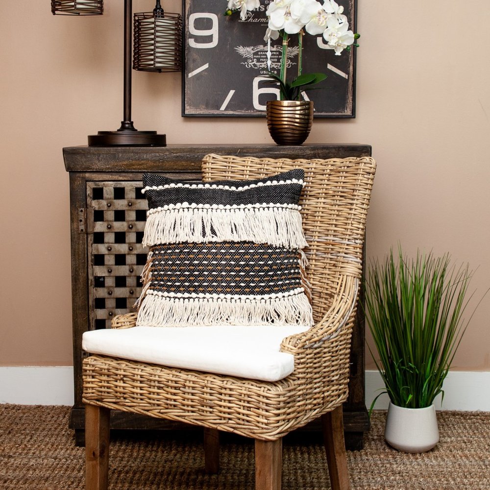 18" Black and Ivory Striped Cotton Blend Throw Pillow with Texture