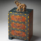 20" Blue and Brown Hand Painted Wood Accent Cabinet With Three Drawers
