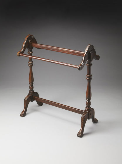 31" Dark Brown Hand Carved Wood Blanket Stand