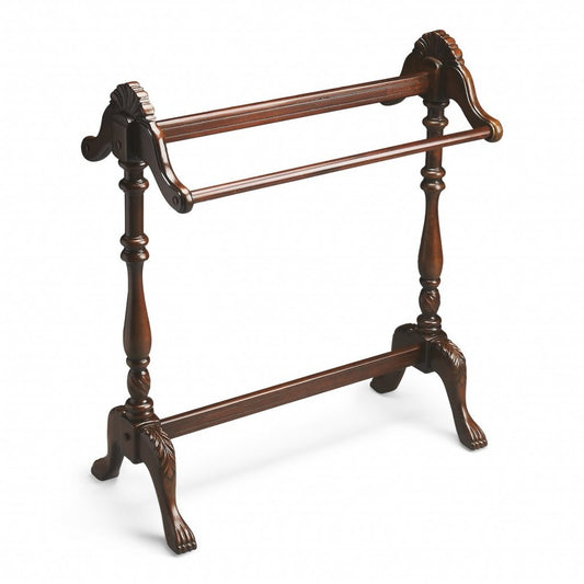 31" Dark Brown Hand Carved Wood Blanket Stand