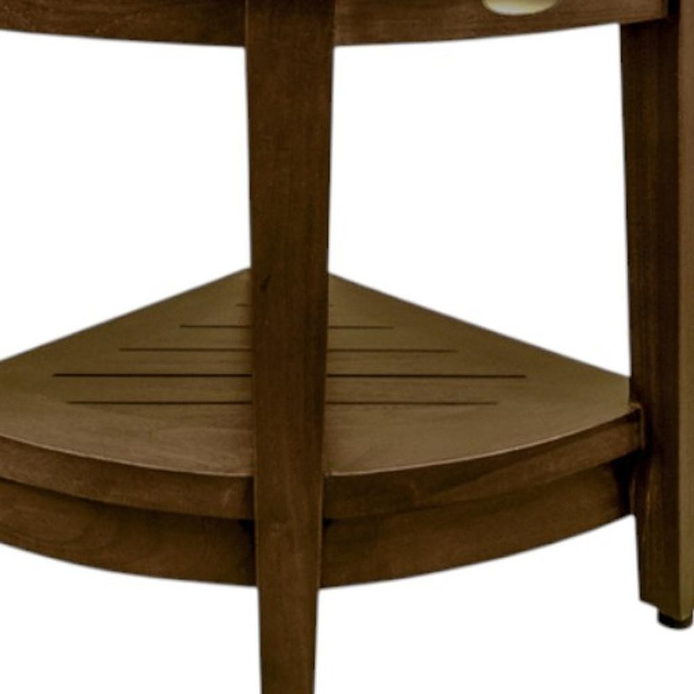 Curvilinear Dark Brown Teak 18" Corner Shower Bench With Shelf