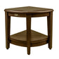 Curvilinear Dark Brown Teak 18" Corner Shower Bench With Shelf