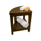 Curvilinear Dark Brown Teak 18" Corner Shower Bench With Shelf