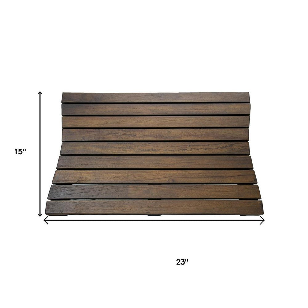 23" Dark Brown Teak Slat Non Slip Bath Mat