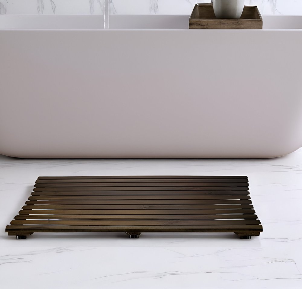 23" Dark Brown Teak Slat Non Slip Bath Mat