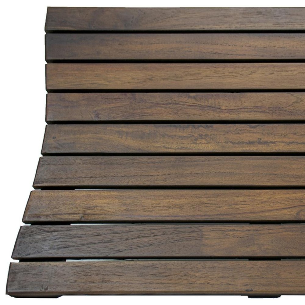 23" Dark Brown Teak Slat Non Slip Bath Mat