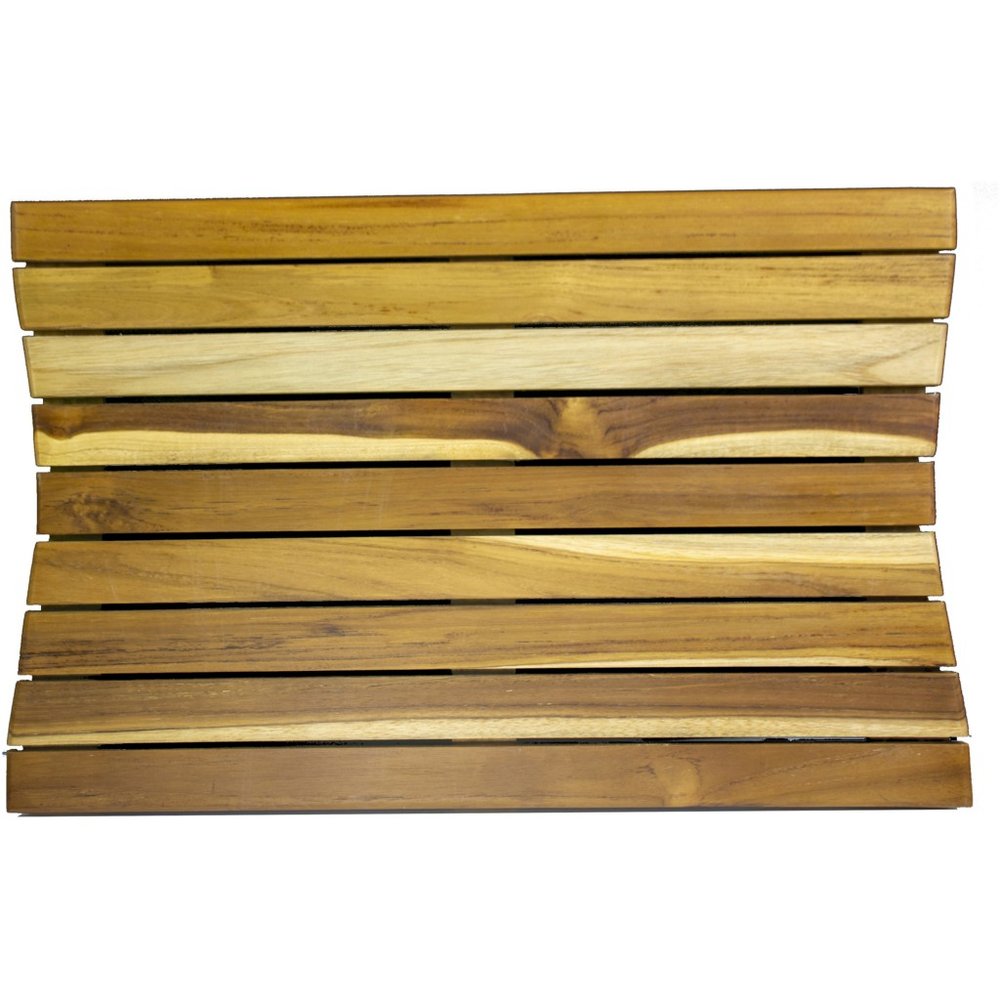 23" Brown Teak Slat Non Slip Bath Mat