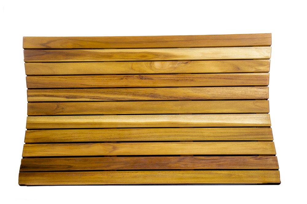 31" Brown Teak Slat Non Slip Bath Mat