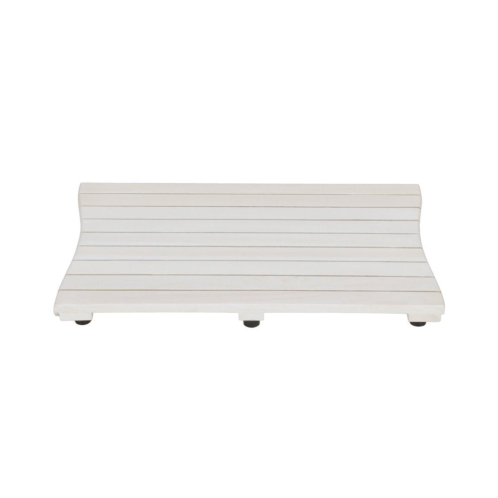 23" White Teak Slat Non Slip Bath Mat
