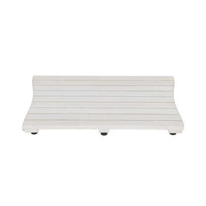 23" White Teak Slat Non Slip Bath Mat