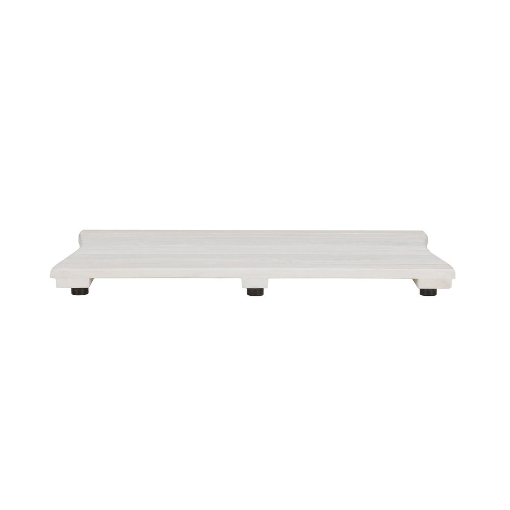 23" White Teak Slat Non Slip Bath Mat