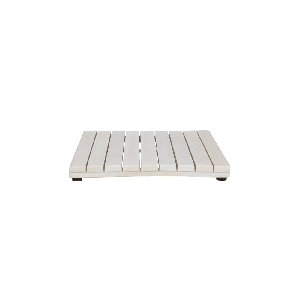 23" White Teak Slat Non Slip Bath Mat