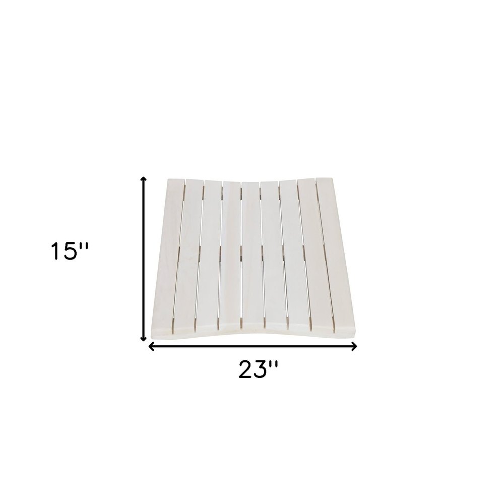 23" White Teak Slat Non Slip Bath Mat