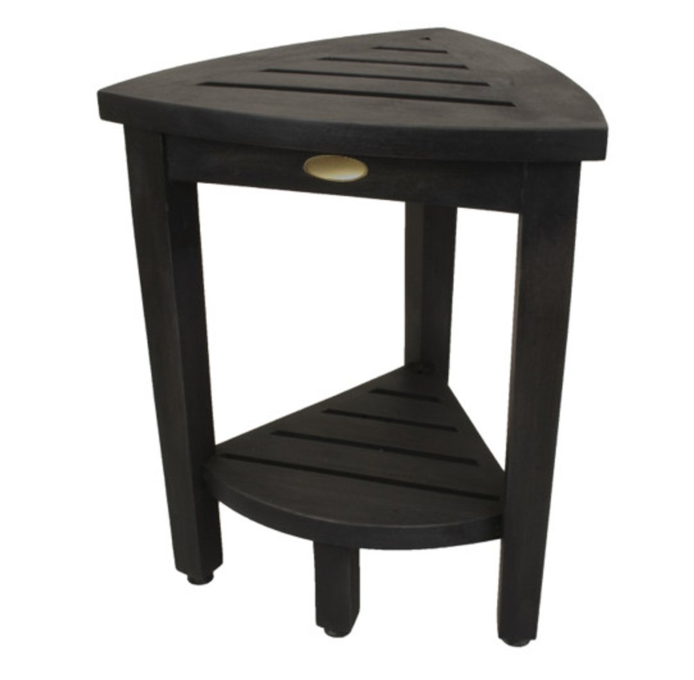 Mod Gray Teak 18" Curvilinear Corner Shower Bench With Shelf