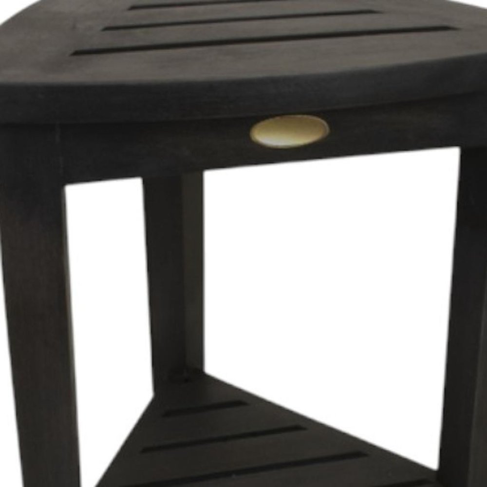 Mod Gray Teak 18" Curvilinear Corner Shower Bench With Shelf