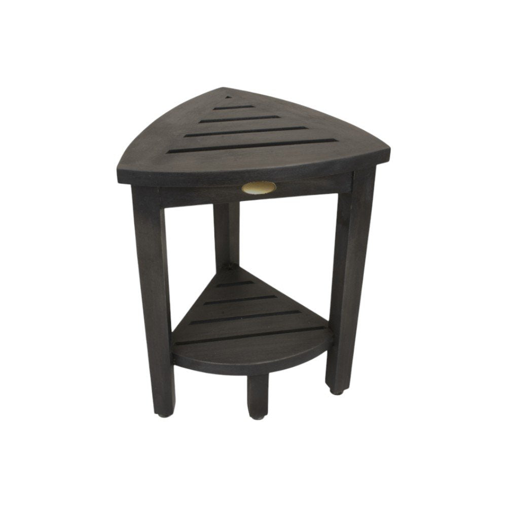 Mod Gray Teak 18" Curvilinear Corner Shower Bench With Shelf