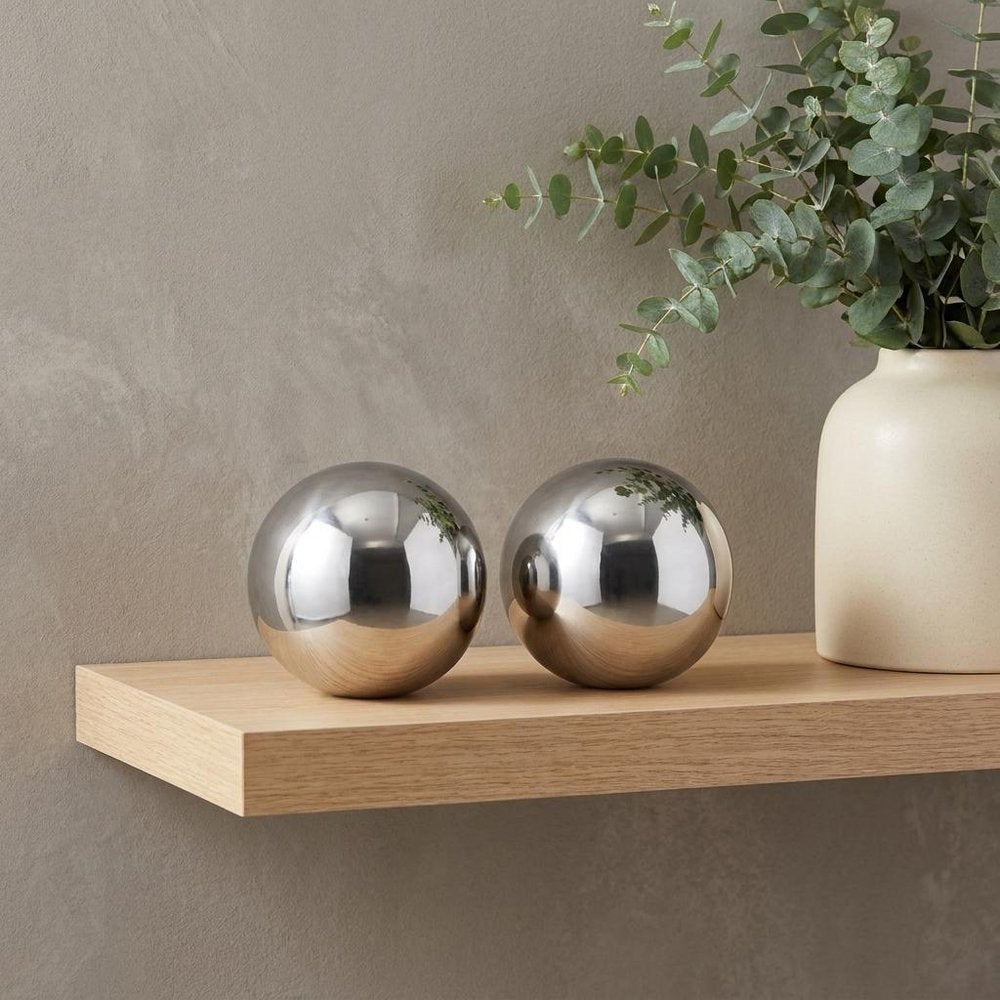 Set Of 2 Blue Aluminum Decorative Spheres 3'