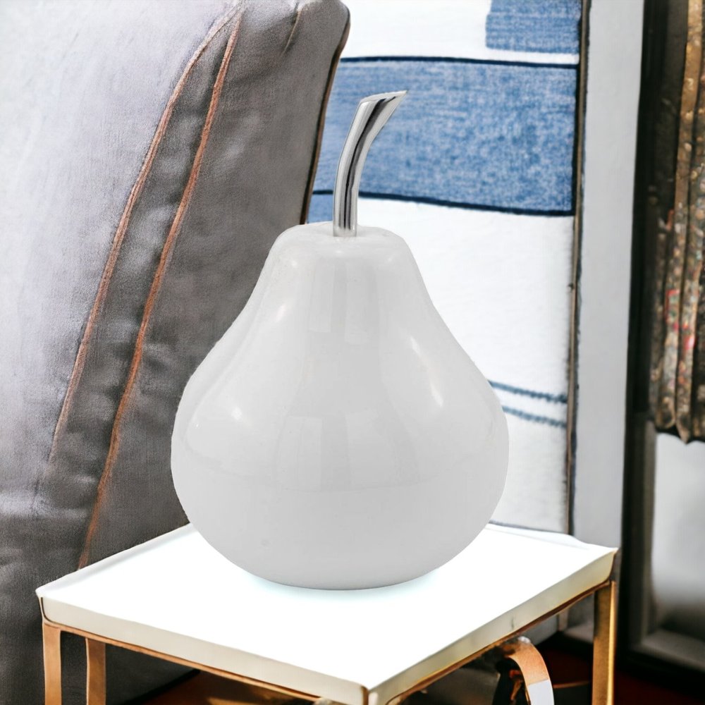 17" Silver Buffed Aluminum Decorative Pear Tabletop Sculpture