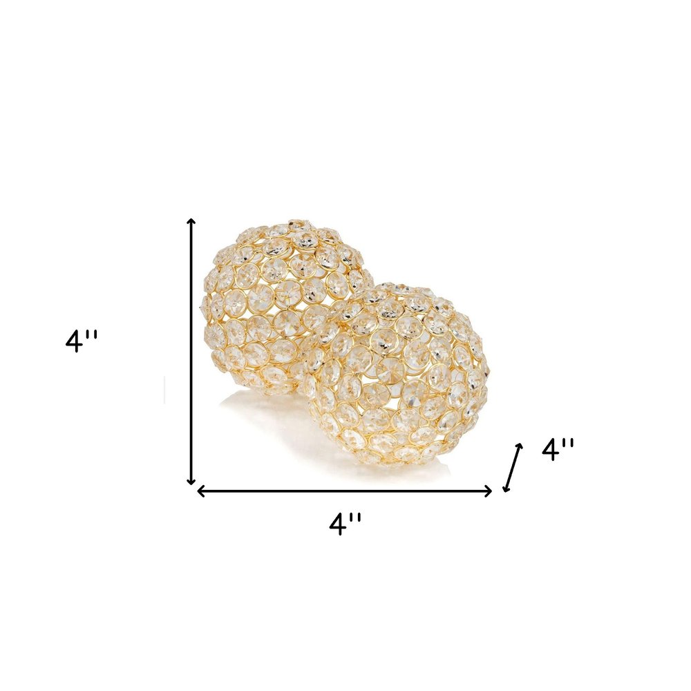 Set of Two Silver And Clear Faux Crystal And Metal Orb Decorative Tabletop Sculptures