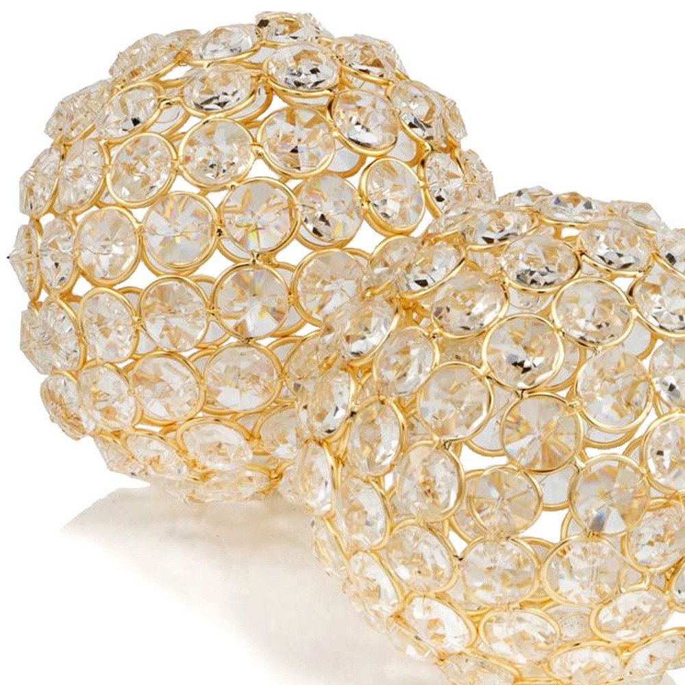 Set of Two Silver And Clear Faux Crystal And Metal Orb Decorative Tabletop Sculptures