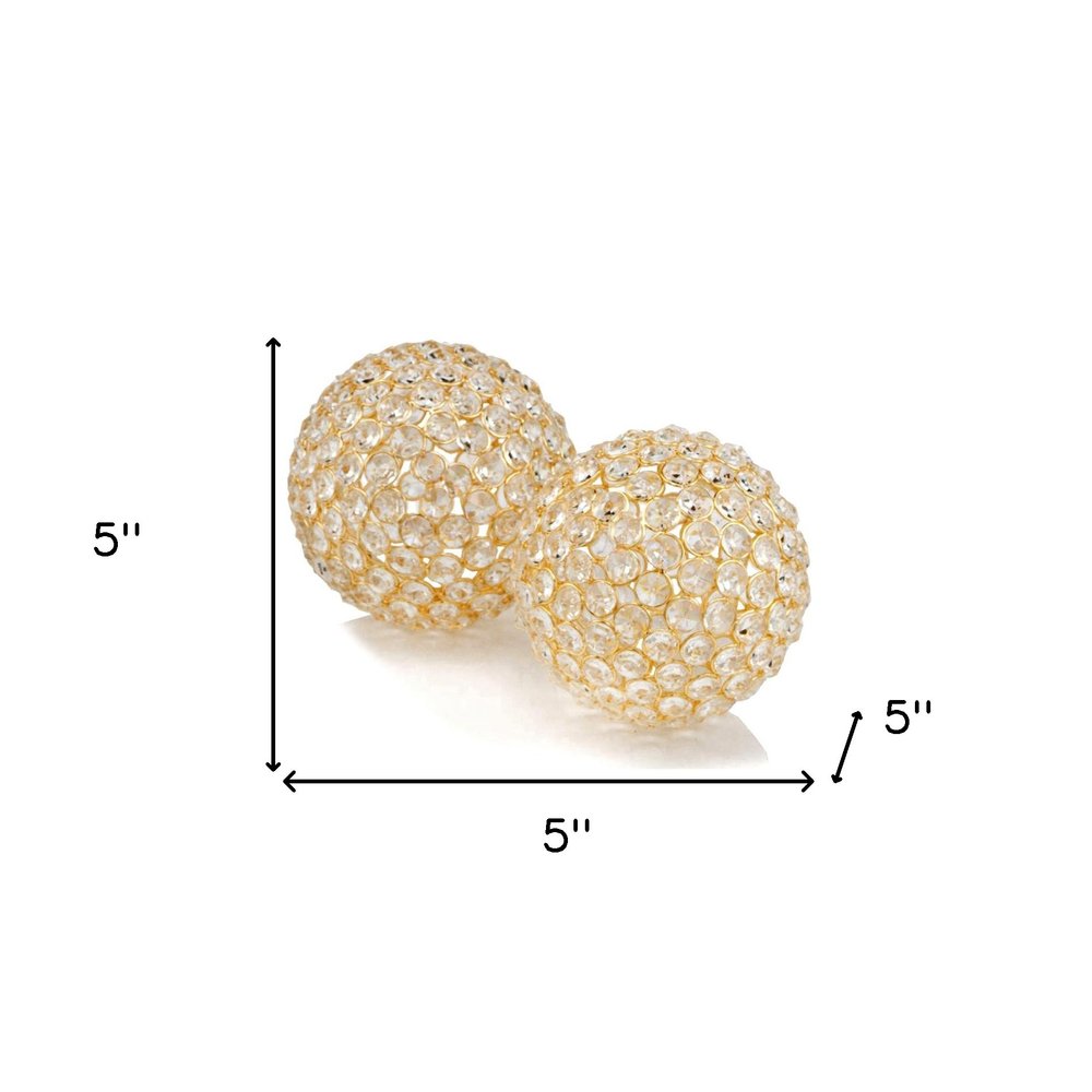 Set of Two Silver And Clear Faux Crystal And Metal Orb Decorative Tabletop Sculptures