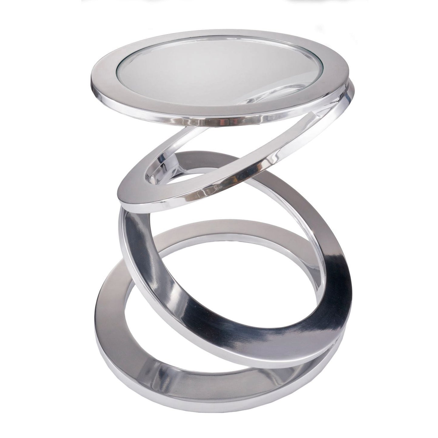 17" Silver And Clear Glass and Aluminum Round Abstract End Table