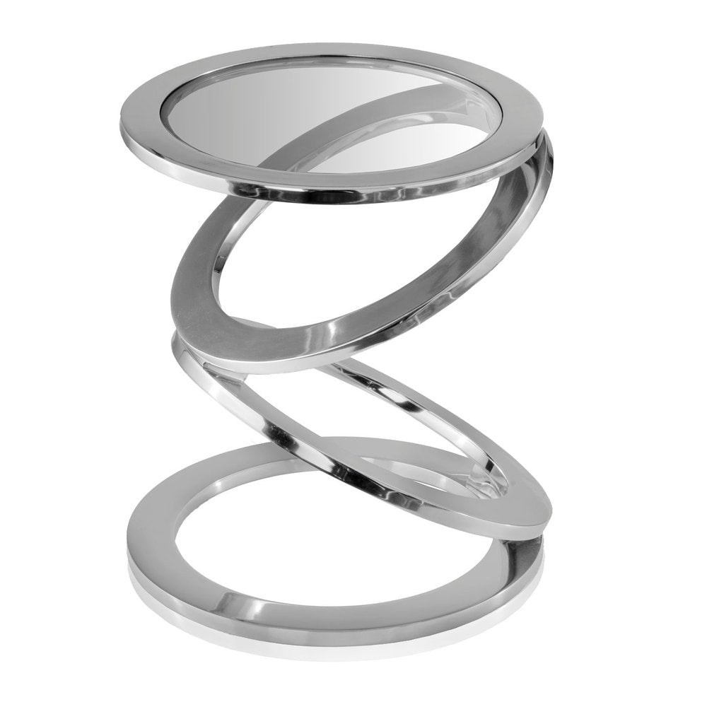 17" Silver And Clear Glass and Aluminum Round Abstract End Table